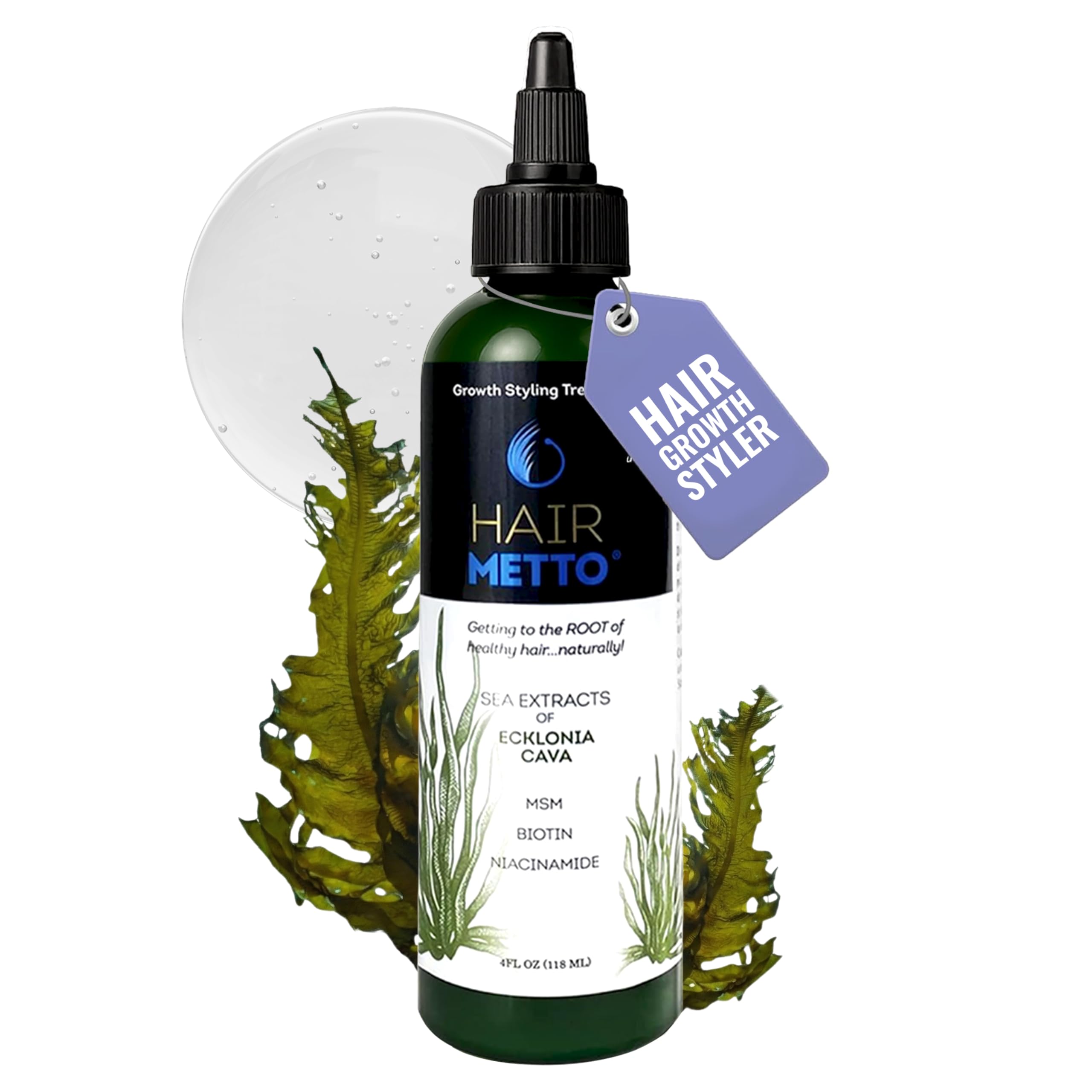 HAIRMETTO® Ecklonia Cava Extract Hair Growth Serum – Styling Gel with Vitamins MSM, Niacinamide & Biotin – Hair Growth Booster for all Hair Types - 4oz (118ml)