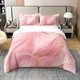 Erosebridal Pink Ombre 100% Cotton Duvet Cover Twin Size,Romantic Pink Marble Bedding Set for Girls Women,Golden Lines Comforter Cover,Fluid Ink Art Bed Sets with 1 Pillowcase Breathable Soft