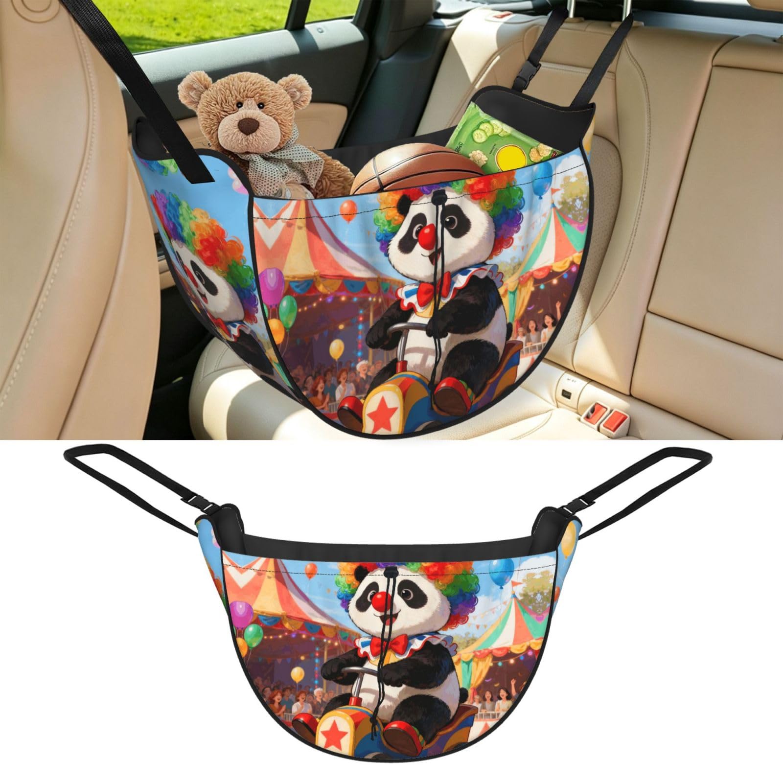 Cntdbu Black Panda Clown Car Seat Organizer-Backseat Storage Bag For Travel