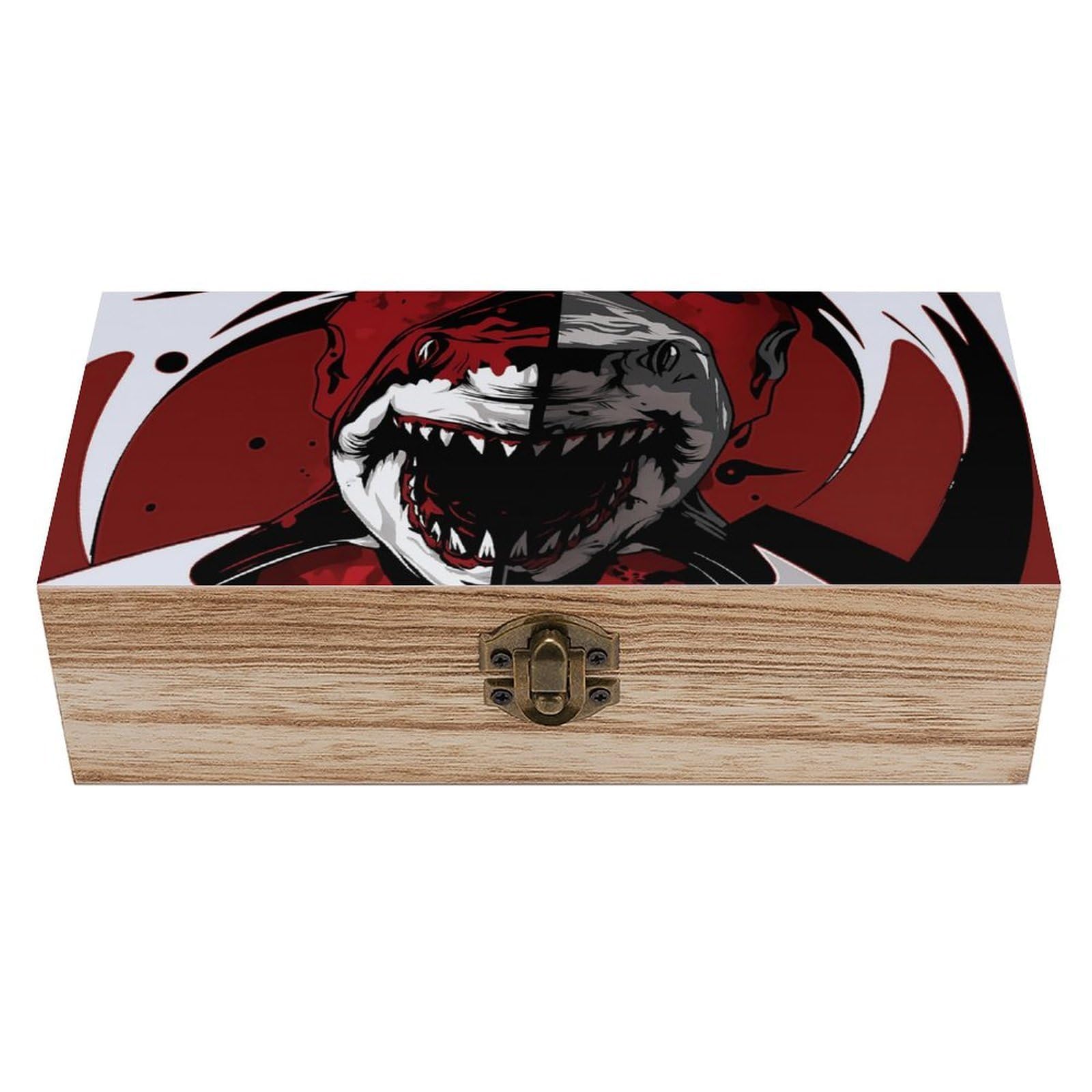 Oudrspo Fierce Red Shark Retro Wooden Storage Box Keepsake Jewelry Decorative Art Storages Box Gift Boxs