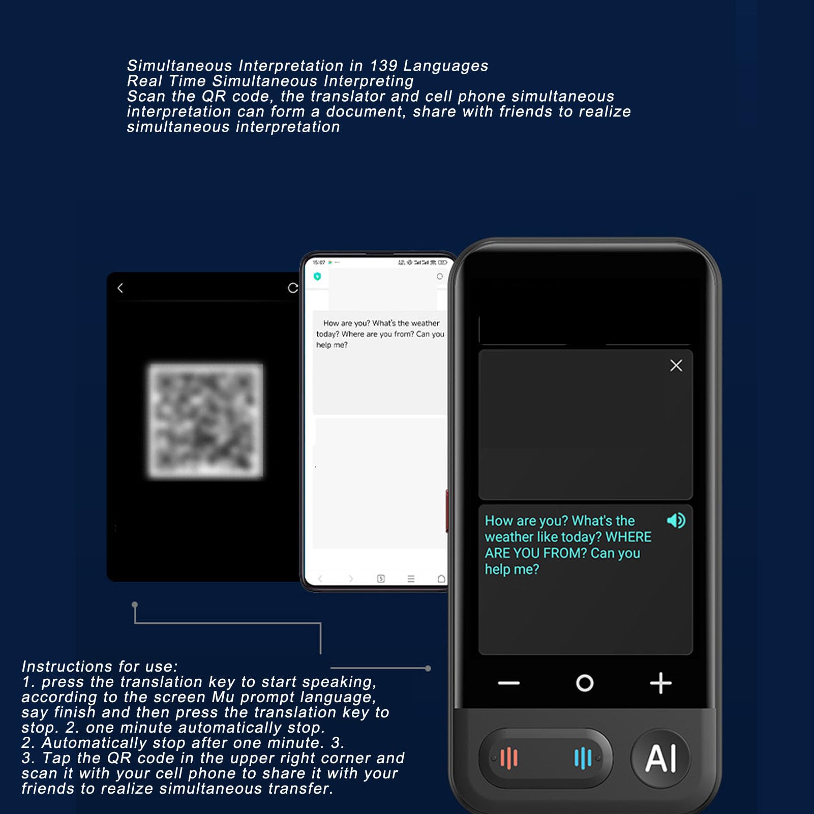 Dispositivo Portátil de Traducción de Idiomas con IA con Traducción de Voz y Fotografías en Tiempo Real para 139 Idiomas Soporte sin Conexión para Viajes, Negocios y Uso Diario Multilingüe