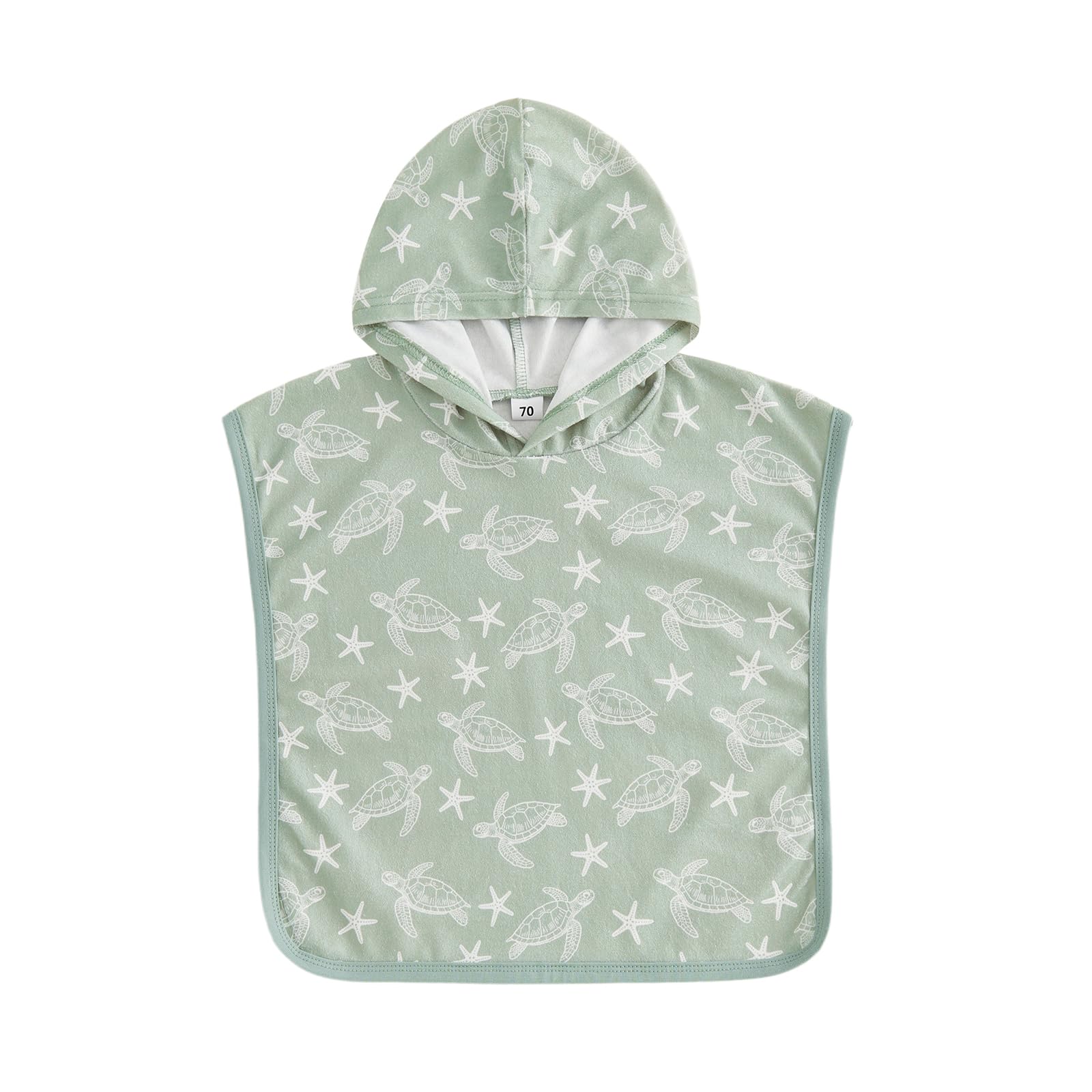 Geagodelia Hooded Swimming Poncho Towels for Kids Toddler Baby Boys Cute Print Terry Towelling Soft Changing Robe Towel Beach Cover Up (Sea Turtle Green, 12-18 Months)