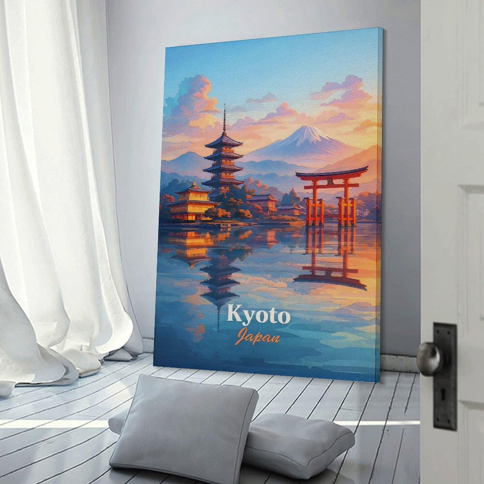 Junmoney Frame-Style-23 Kyoto Japan Landscape Painting Home Decor Wall Art 16X24inch(40X60cm), For Bedroom, Guest Room Or Reading Nook, Decorative Wall Art For Cosy Rooms
