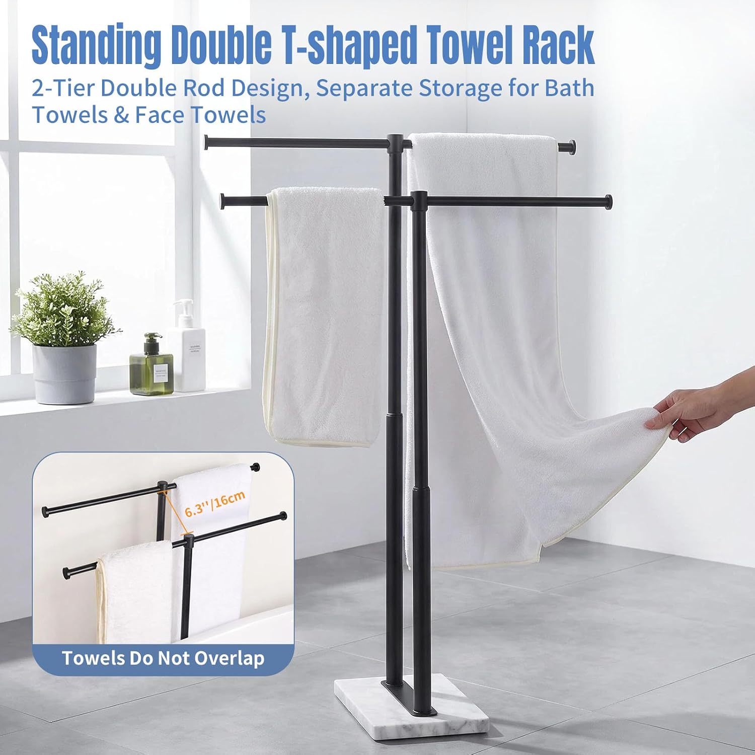 Freestanding Towel Rack for Bathroom with Heavy Marble Base