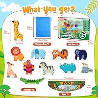 Vista 8 de Bloques de Animales de Madera Apilables Juguete para Niños Regalos de Navidad y Cumpleaños para Niño Niña Edad 3-7 Animales Montessori Juguetes