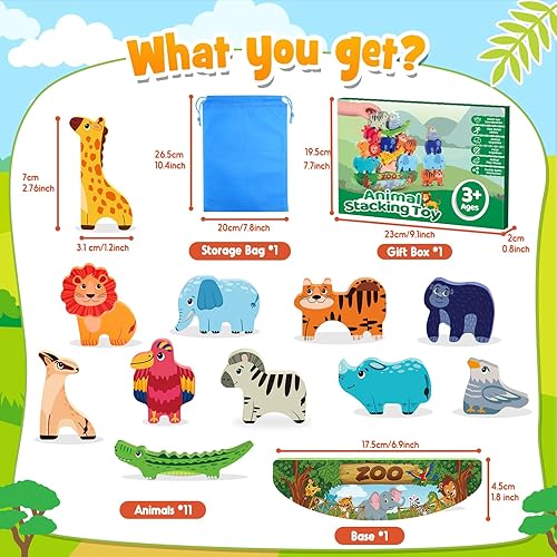 Miniatura 8 de Bloques de animales de madera apilables, juguetes apilables para niños, regalos de cumpleaños de Navidad para niños y niñas de 3 a 7 años, juguetes