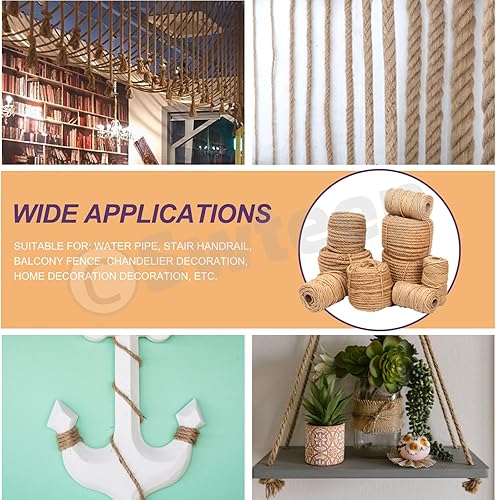 Miniatura 7 de Swpeet Cuerda trenzada de yute natural de 0.236 in x 328 pies, cuerda larga de yute para embalaje, jardinería, ganchillo, perfecto para