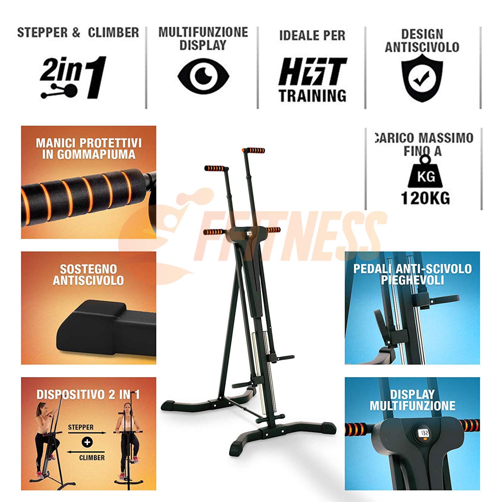 FLMD410N Stepper Climber Alpinista Verticale Macchinario Arrampicata Verticale Workout Esercizi Cardio Palestra Domestica aerobico Allenamento Hiit scalamontagna