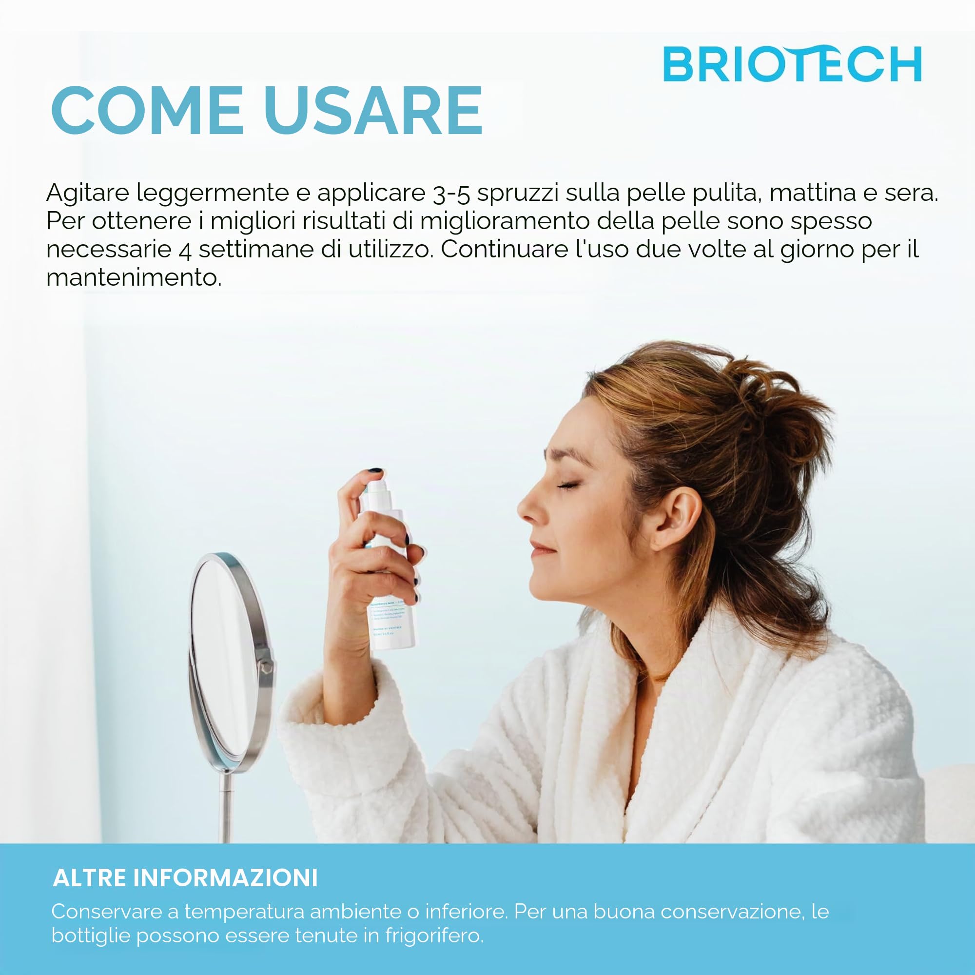 BRIOTECH Spray Toner per il viso - Acido Ipocloroso Puro HOCl - Nebbia Lenitiva per tutti i tipi di pelle - Skin Renew - 100