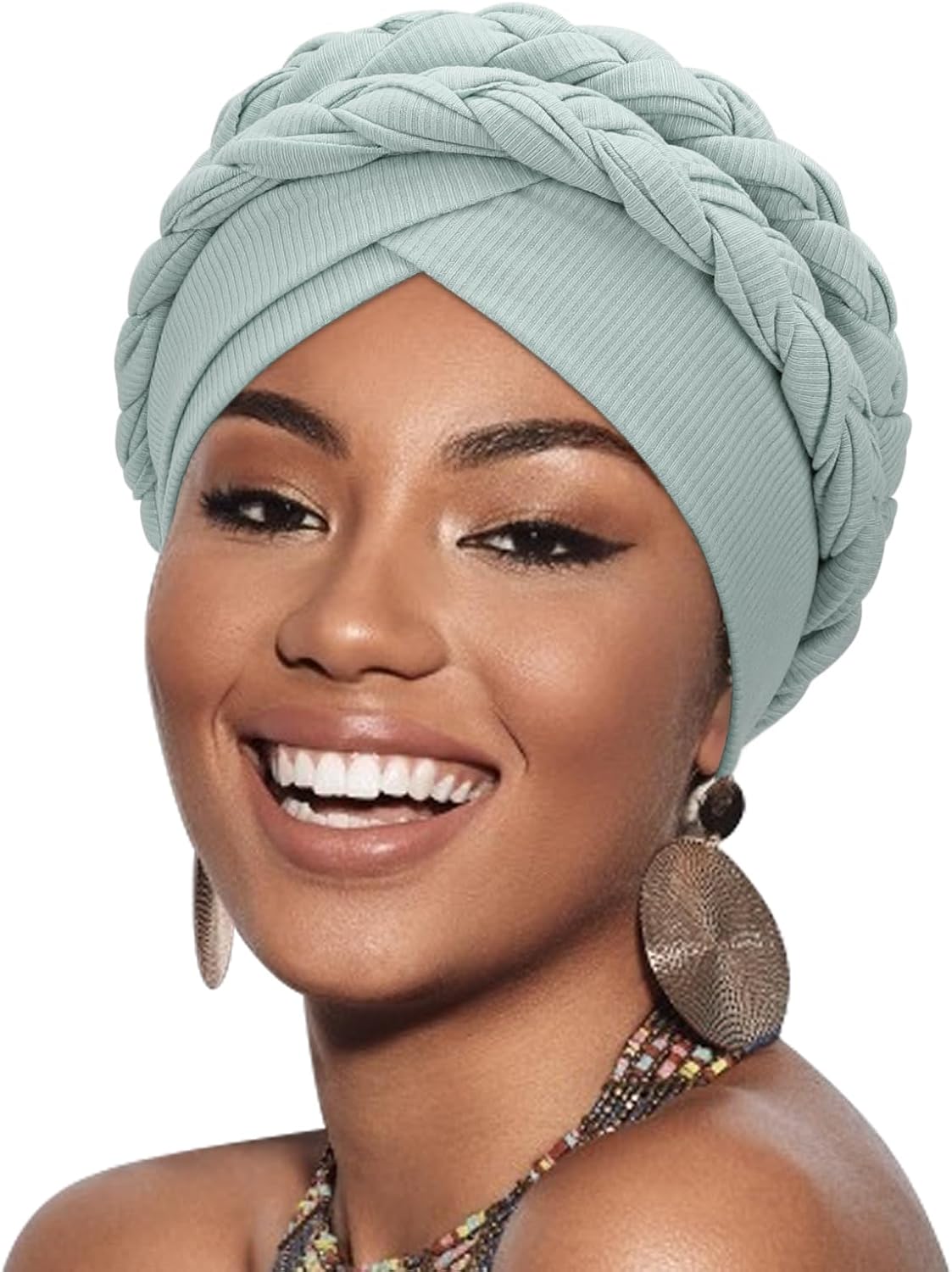 DRESHOW African Women Turban Caps Beanie Pre-Tied Double Twisted Braid Hair Cover Wrap Hat Headwraps for Black Women