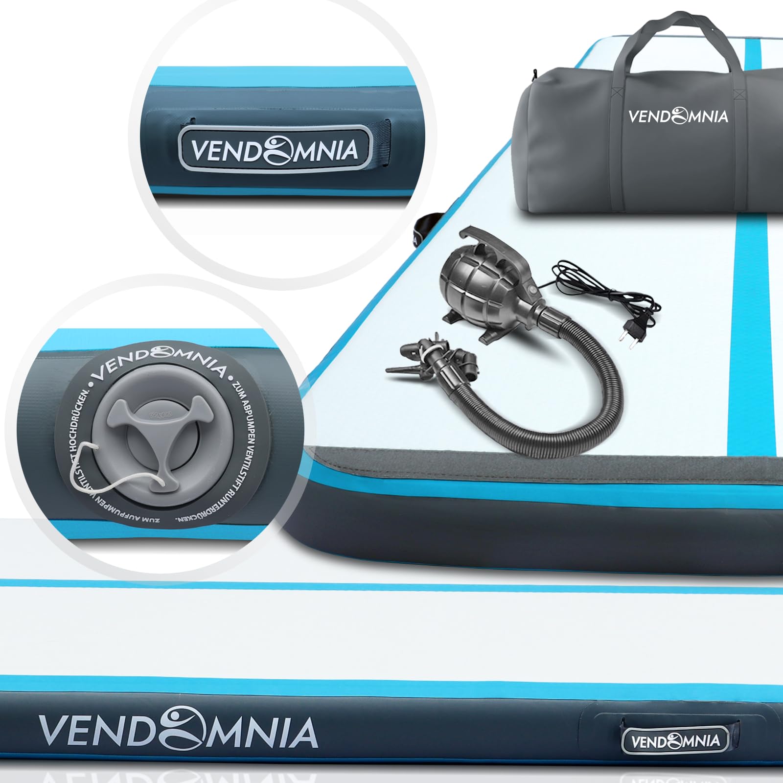 VENDOMNIA Airtrack Matte, 10/20cm hohe aufblasbare Gymnastikmatte in Länge 1/2/3/4/5/6/7/8 m, mit elektrischer Pumpe & Tasche, Tumbling Matte, Turnmatte, Trainingsmatte, Fitnessmatte, Sportmatte,Yoga - 4