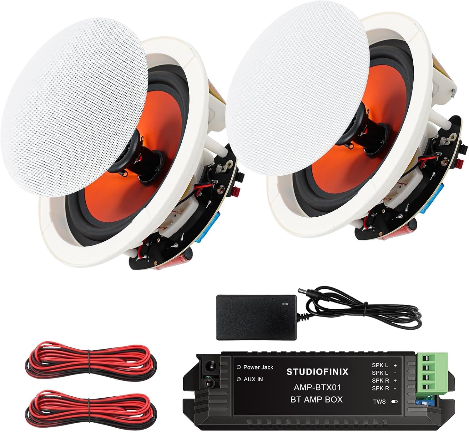 STUDIOFINIX Enceintes Bluetooth encastrées pour intérieur, cuisine, cinéma maison, chambre, bureau, terrasse couverte 16,5 cm 300 W (2 haut-parleurs)