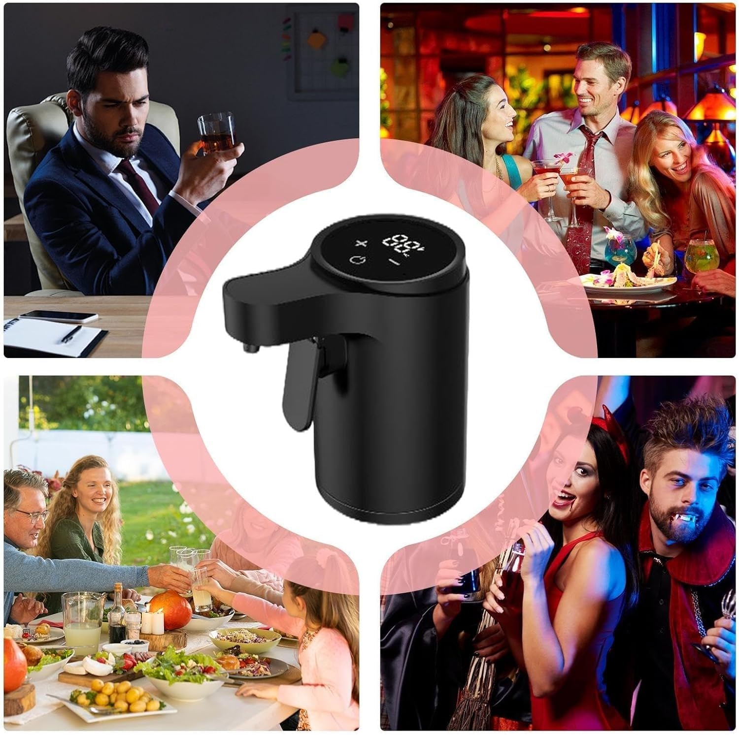 Aérateur Verseur De Vin Électrique | Distributeur d'alcool électrique à écran tactile, 4 modes de versement réglables, aérateur étanche(White)