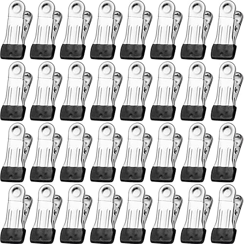 Clothes Pins for Hanging Clothes, 32 Pack Stainless Steel Black