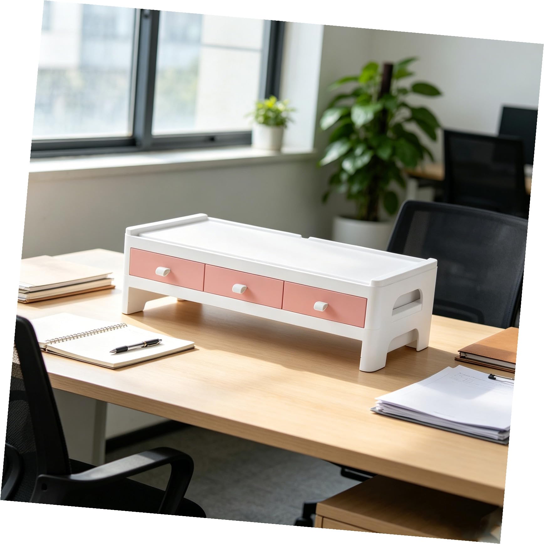 Rialzo Schermo Scrivania Rosa in Plastico Supporto Fisso | Organizzazione Classificata per Stationery e Cosmetici, Uso Domestico, per Studenti e Appassionate Makeup