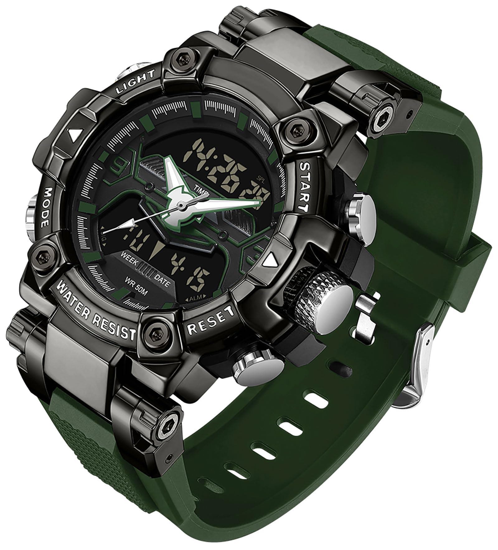 findtime Digital Herren Uhr Analog Armbanduhr für Männer Doppelanzeige Digitaluhr Schwarz Stoßfeste Sportuhr Uhren mit Stoppuhr LED Beleuchtung Alarm Datum Anzeige