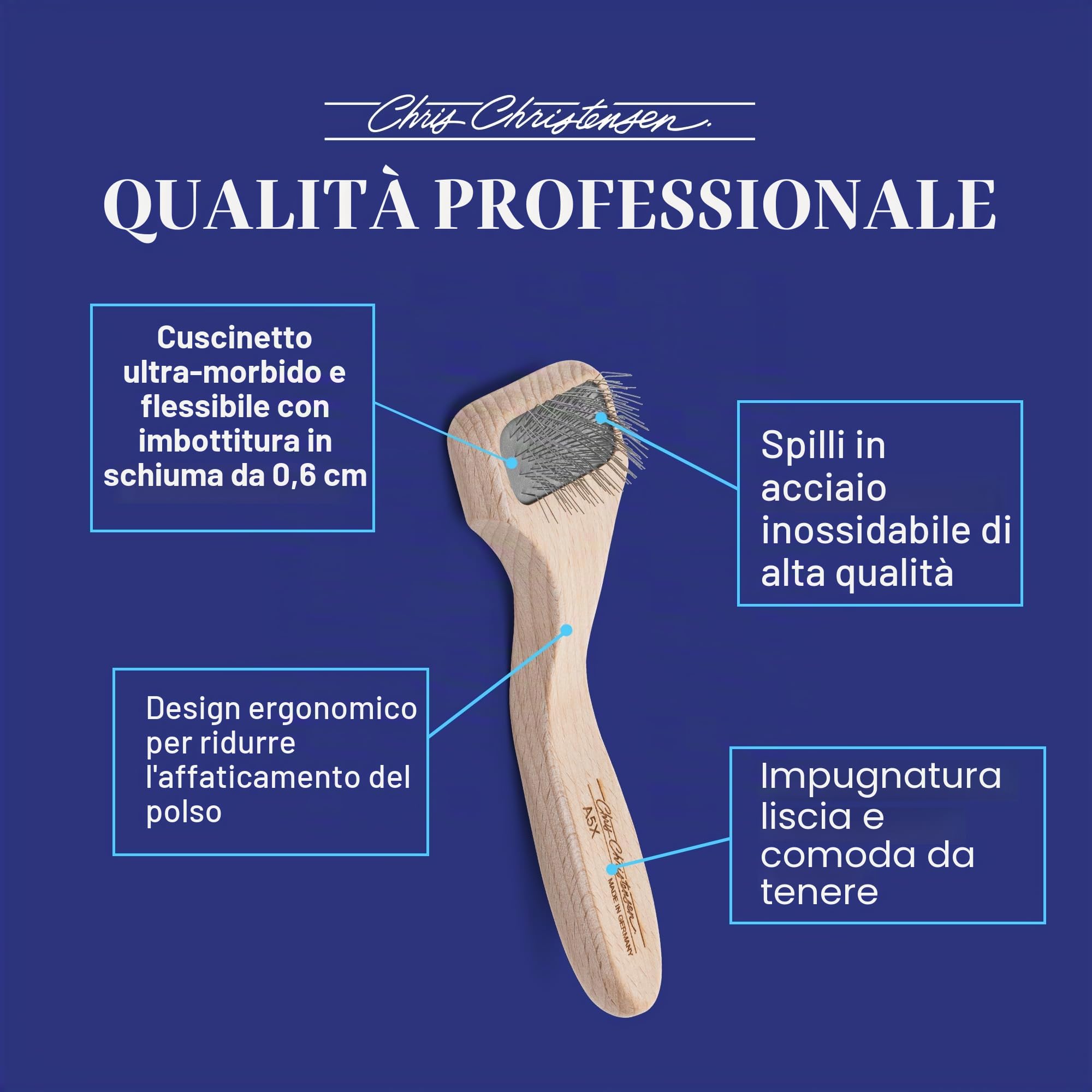 Chris Christensen Spazzola per Cani, Mark X Tiny Slicker, Groom Like a Professional, perni in Acciaio Inox, Corpo in Legno di faggio Leggero, Punte levigate e levigate