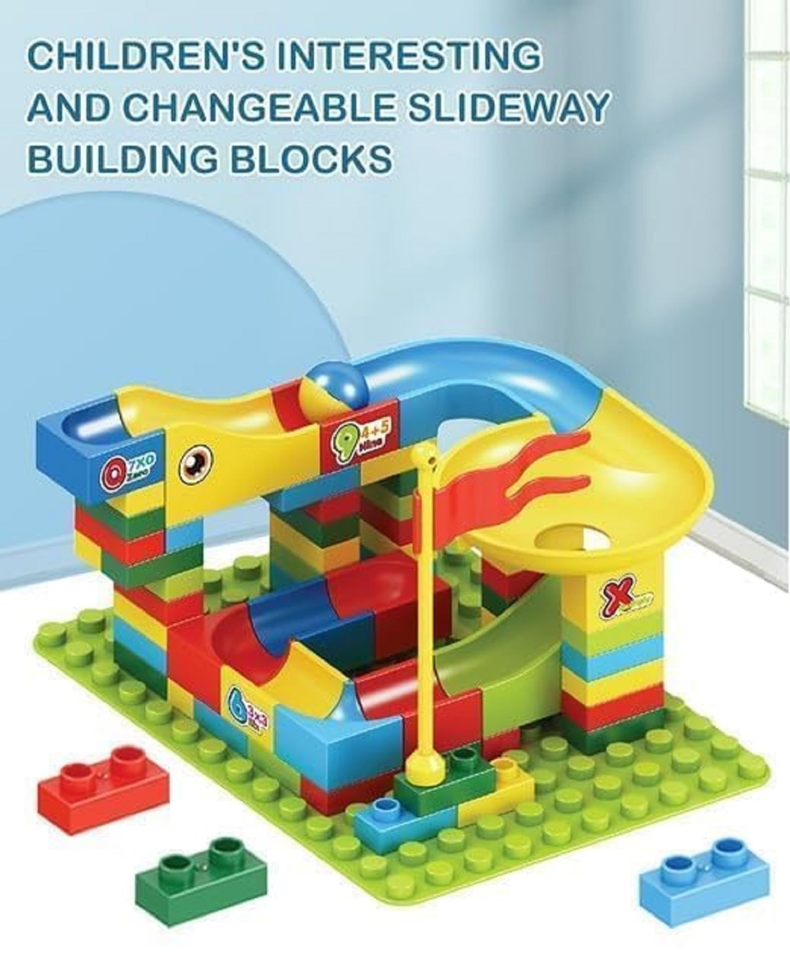 66PCS Marble Run Building Blocks Toy Set with Slide Tracks and Rotating Funnel for Children 3