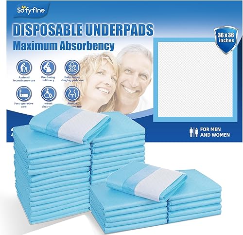 Almohadillas desechables extra grandes de 36 x 36 pulgadas (50 unidades), almohadillas para incontinencia para adultos, mandriles médicos de ultra