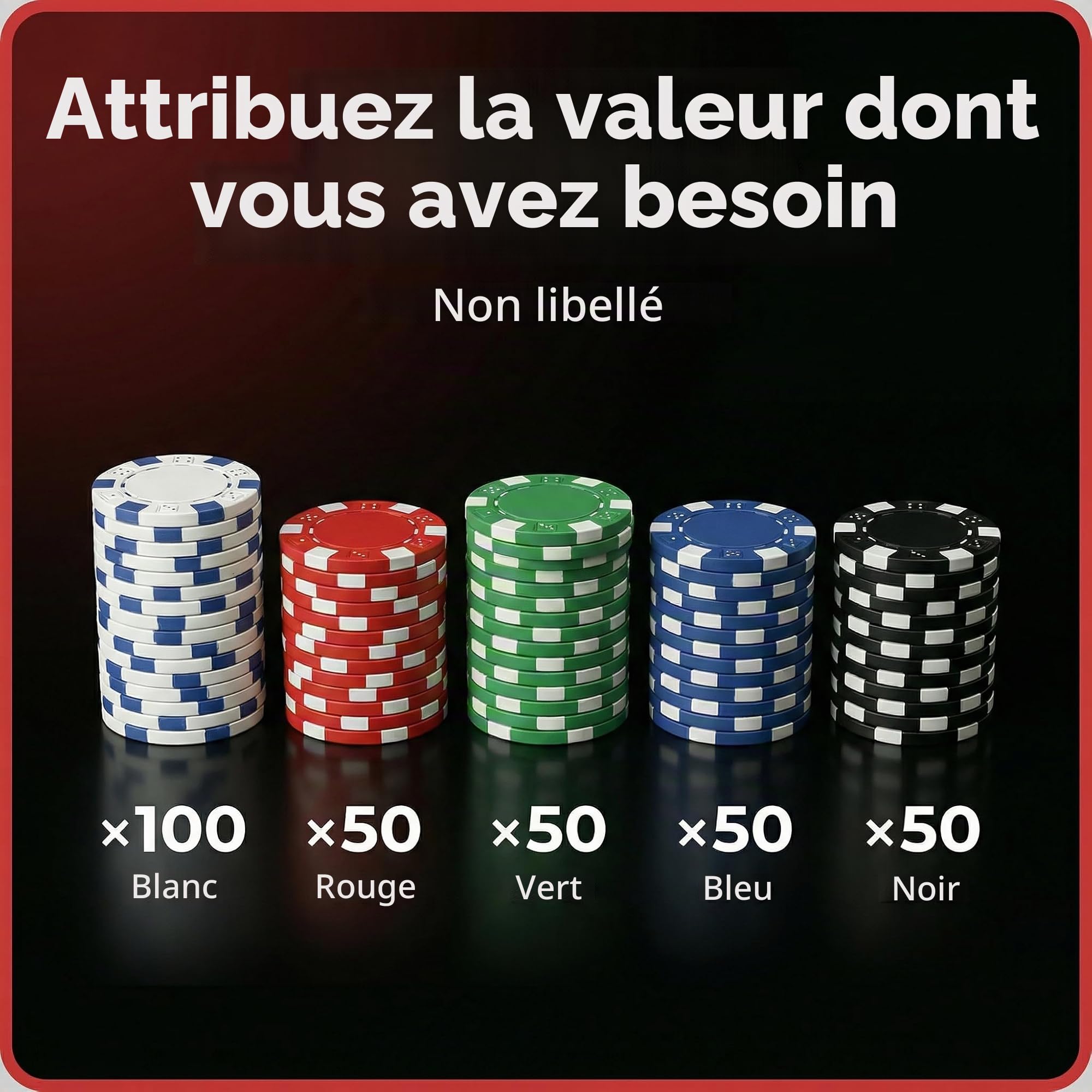 HEITOK Mallette de Poker 300 Jetons Sans Valeur 11.5g Texas Holdem au Casino