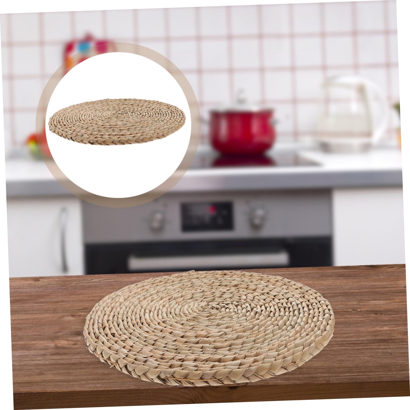 Operitacx Set de Table Rustique Tissé en Paille Marron Rond, Isolant Thermique et Résistant la Chaleur, Protège la Table Cuisine et Maison