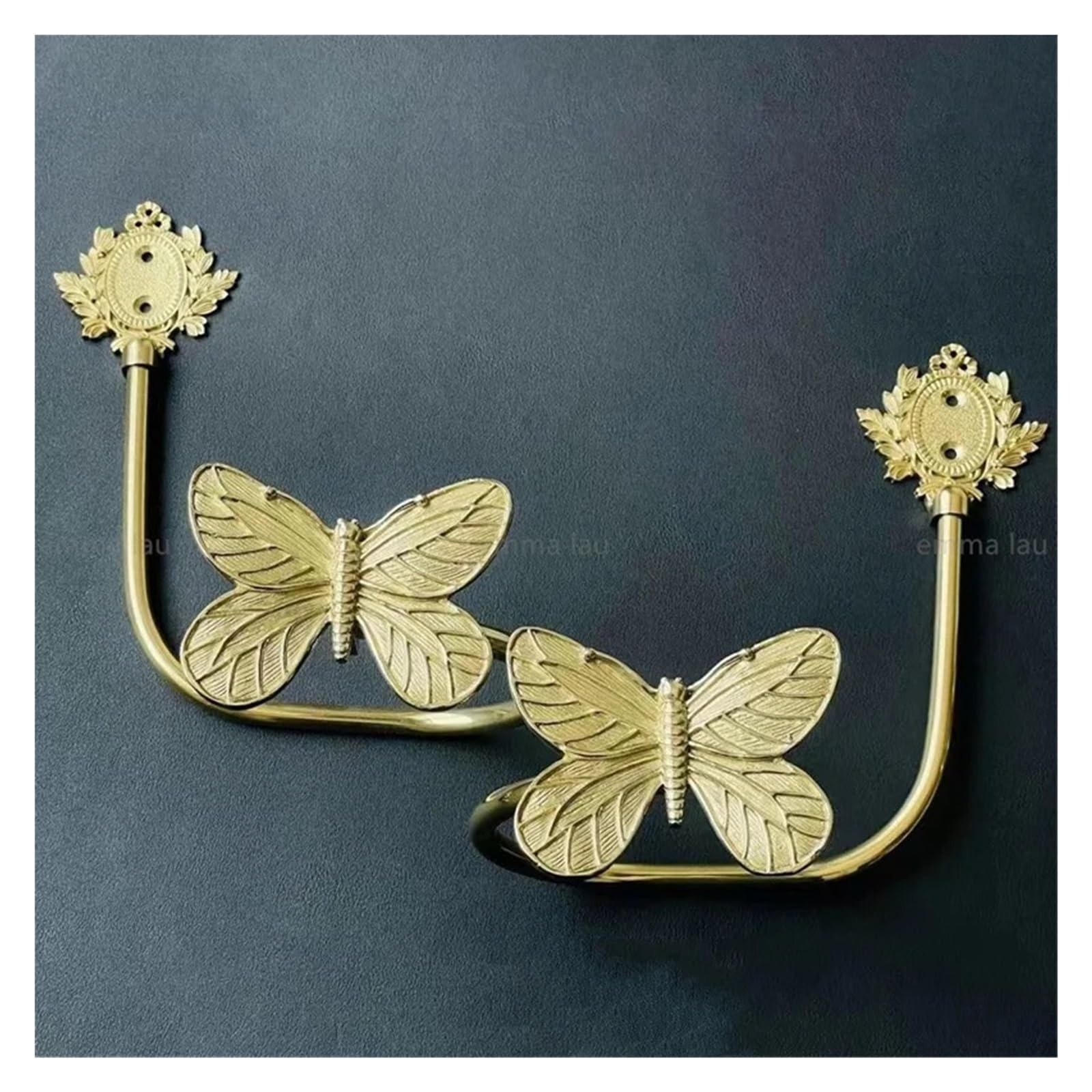 Brass Curtain Tieback Hook Full Copper Wall Curtain Hook Orchid Bow Shape Buckles Holdbacks Mounted Decoration Hanger(N PAIR)