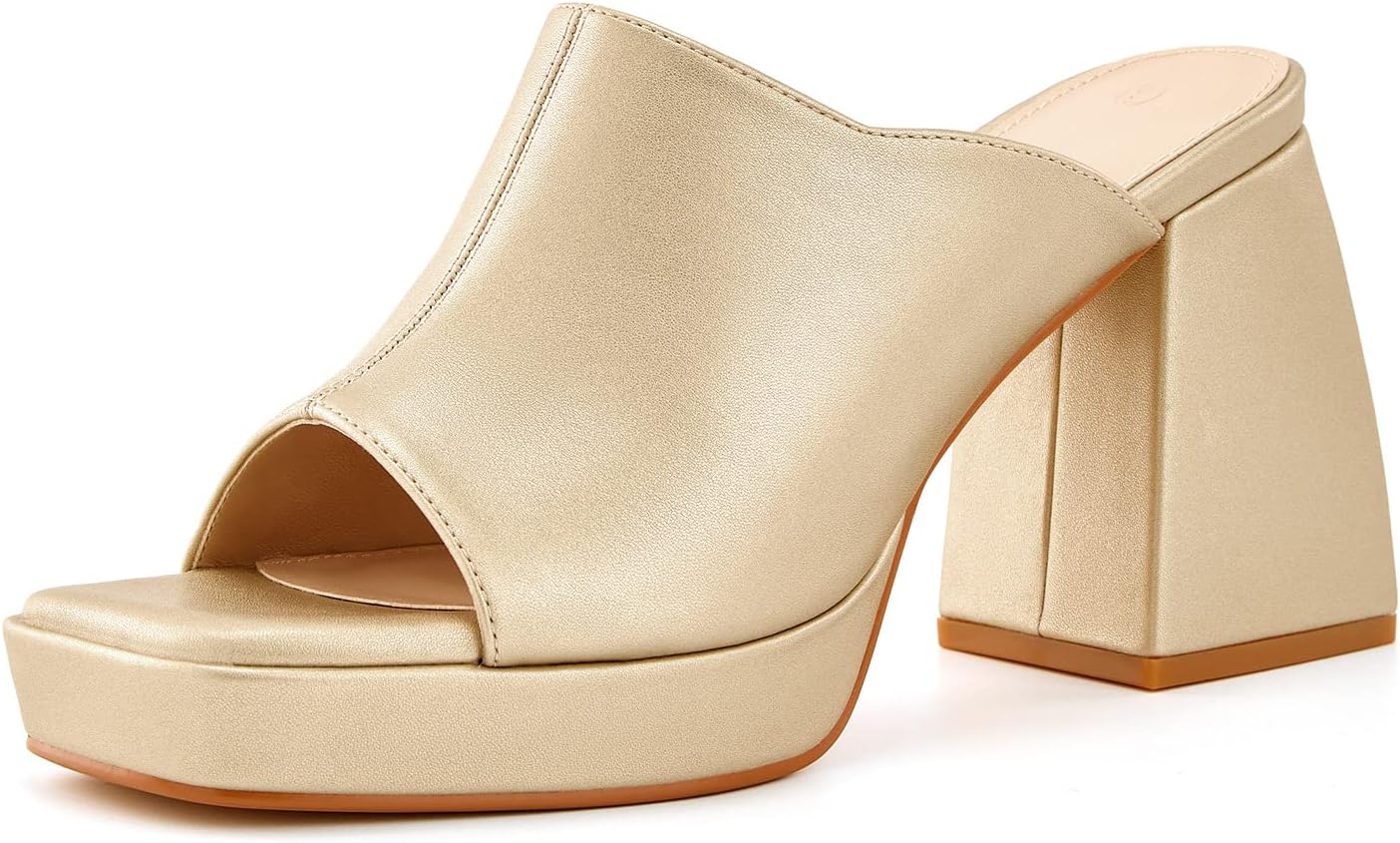 Chunky Platform Square Toe High Heel Mules for Women Jordan Ubuy