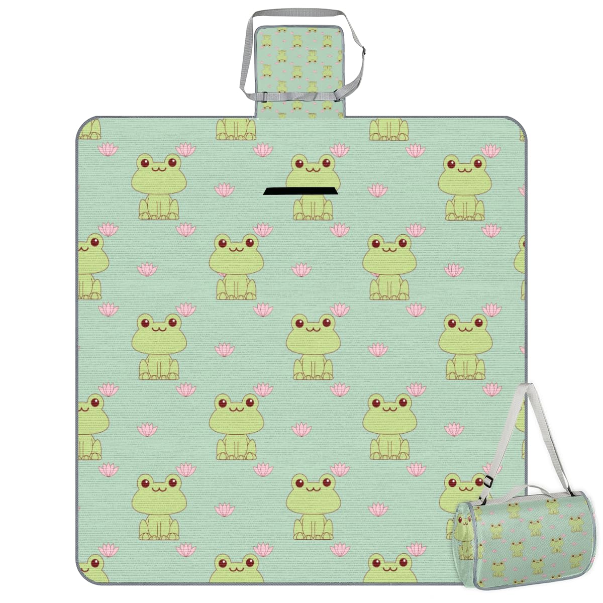 Shimoshe Picnic Blankets 57”x 59”, Lotus Frog Waterproof Sandproof Picnic Mat Lightweight Foldable Beach Blanket for Camping Park Grass Beach Outdoor Blanket