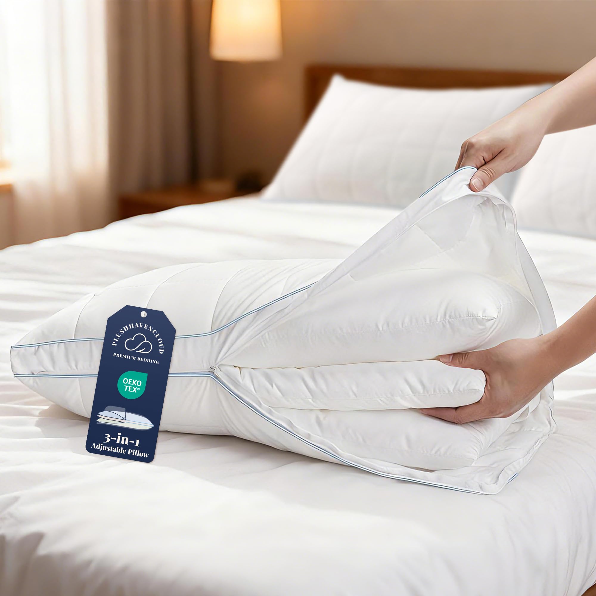 3-in-1 Adjustable Pillows Bed Pillow - Hotel Pillow Queen Size Pillow for Sleeping with 3 Removable Inserts Assemblable