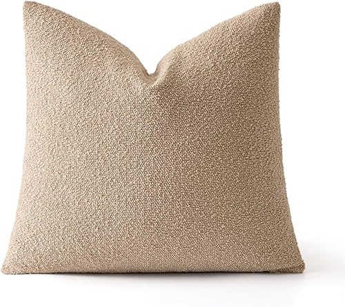 Miniatura 6 de MIULEE Paquete de 1 funda de almohada de color marrón claro de 18 x 18 pulgadas, funda de almohada decorativa para sofá, con textura de boucle,