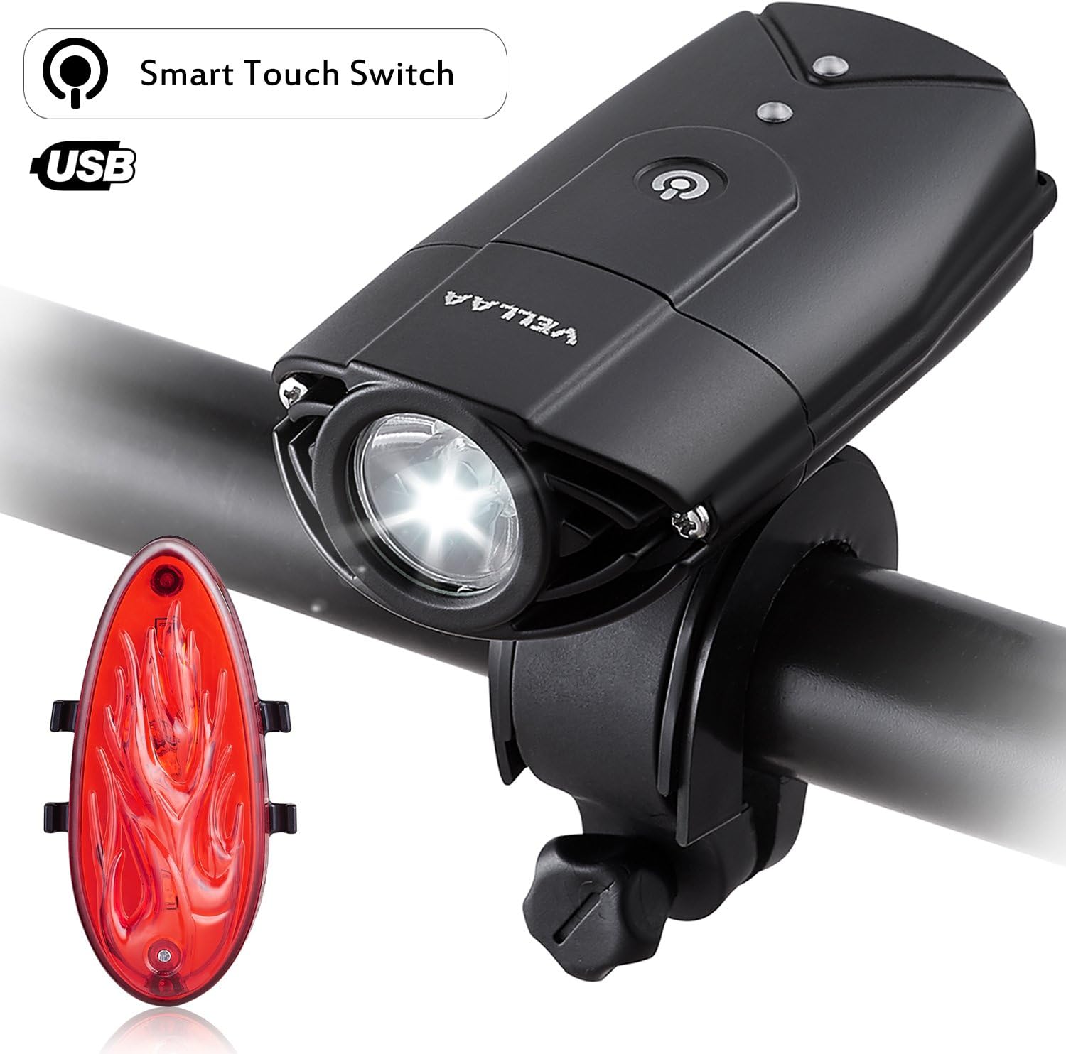 Bike Light Set USB Rechargeable, LED Bicycle Front Headlight and Back Rear Lights, Super Bright Mountain Bike Cycling Headlight Water Resistant 2000mAh/1200 Lumens with 3 Light Modes