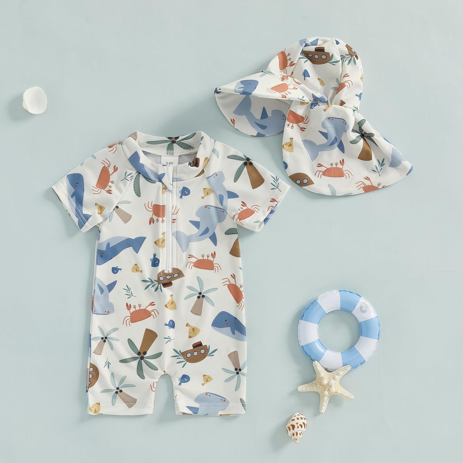 ZyHwShine Toddler Infant Baby Boy Swimsuit Newborn Rash Guard Boys Girls One Piece Zipper Bathing Suit Swimwear with Hat - Image 2