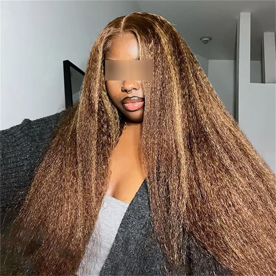 Mèches Naturelles Crépues Lisses À Reflets, Tissage En Lot Ombré Brun Blond Highlight Bundles 22 24 26 28