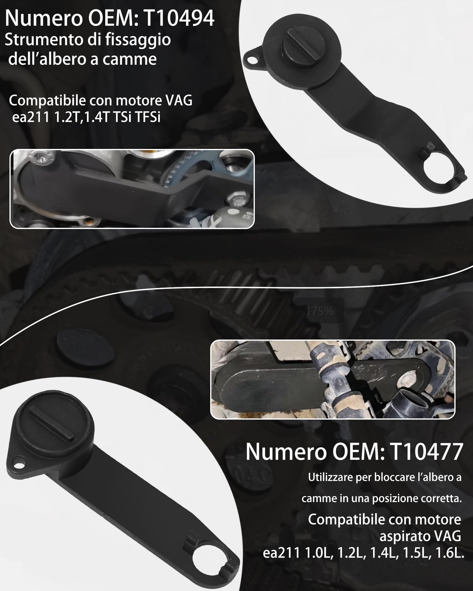 Strumento per Cinghia di Distribuzione Motore per VAG EA211 1.0L 1.2L 1.4L 1.6L FSI TSI TFSI Strumento Bloccaggio per Pignoni Albero a Camme T10476, T10477, T10494 Compatibile con VW...
