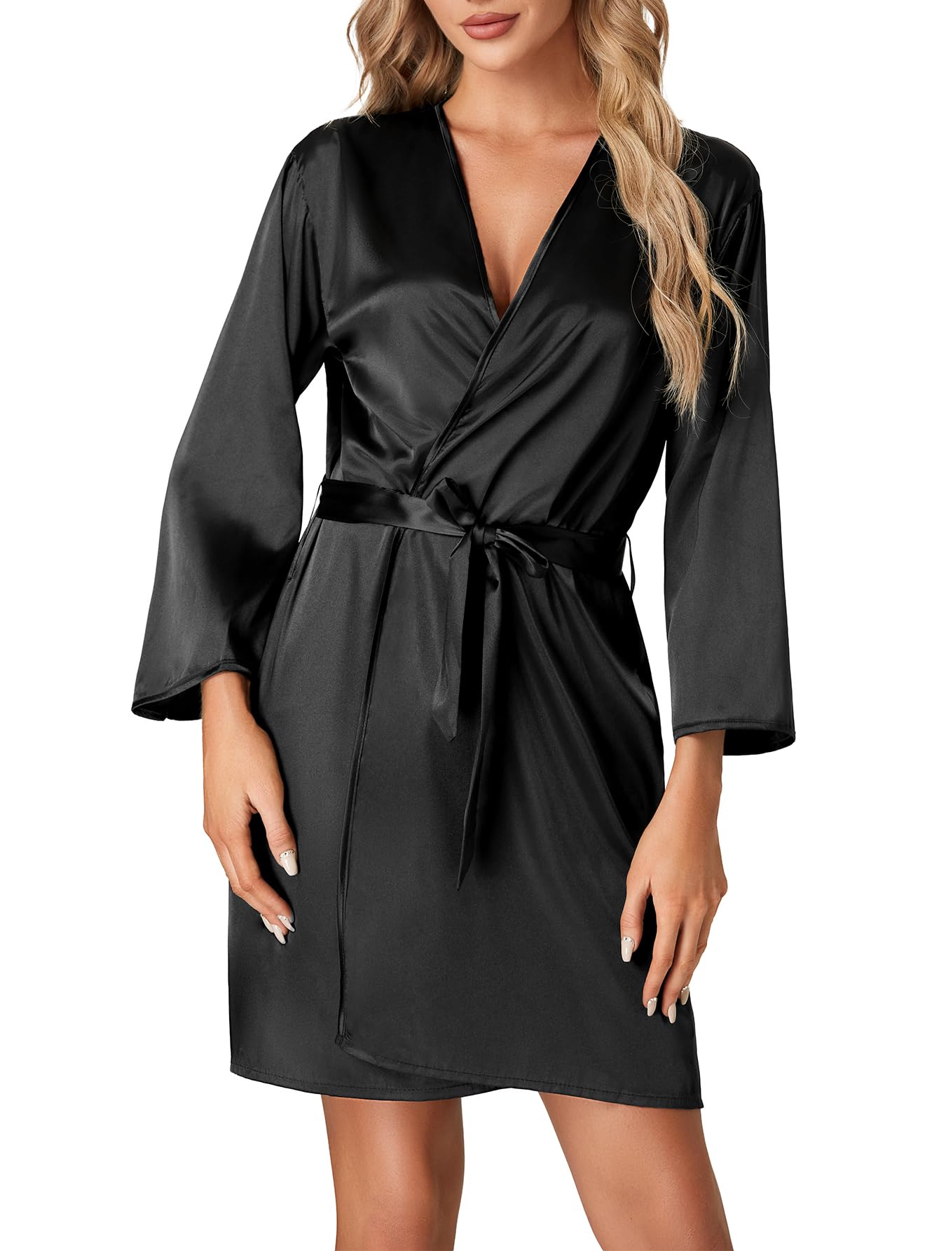 Bribe Robe FLSETY Women's Silk Robe Satin Kimono Robe for Bride Bridesmaids Short ...