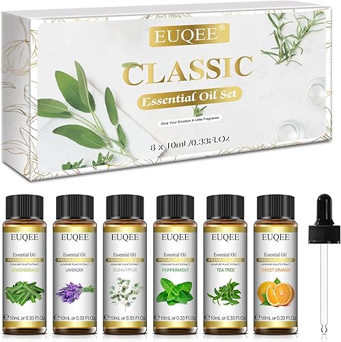 Juego de 6 aceites esenciales puros para difusores, fabricación de velas de jabón, lavanda, eucalipto, menta, árbol de té, naranja dulce, aceites de