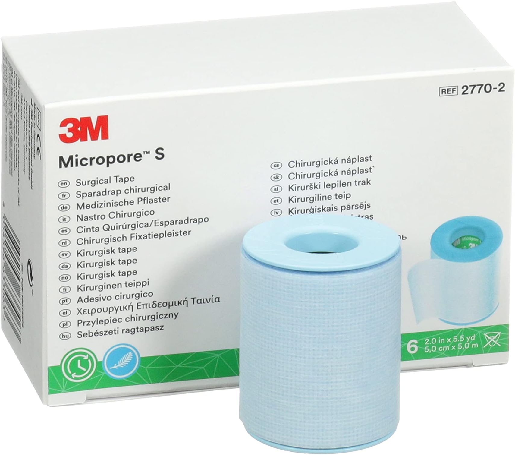 3M™ Micropore™ S Surgical Tape, 2770-2, 2 inch x 5.5 yard (2.5 cm x 5 m), 6 Rolls (Pack of 1)