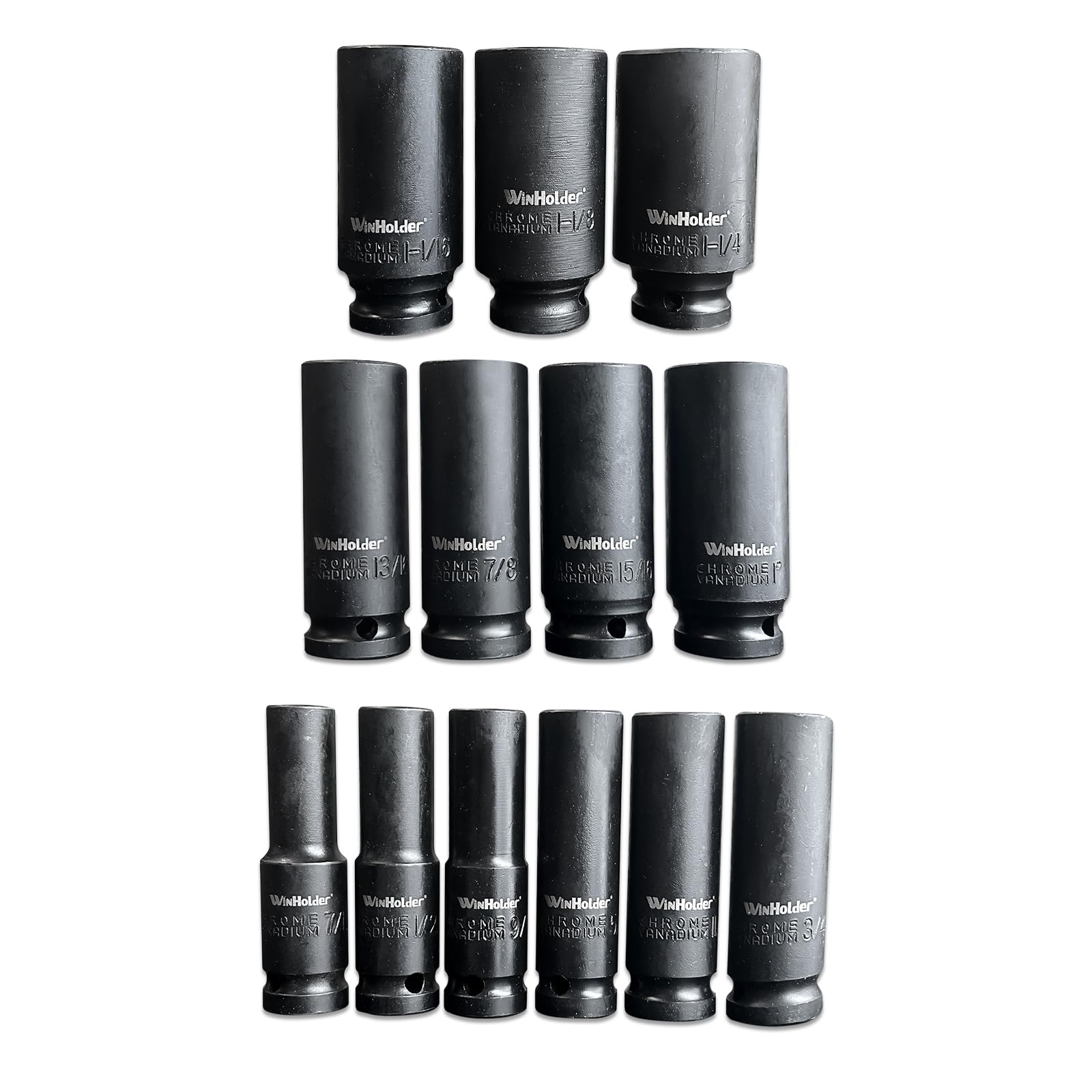 WinHolder 13pcs 1/2" Drive AF Imperial SAE Double Deep Garage 6 Point Deep Impact Sockets SAE AF Imperial Fit 1/2" Drive Ratchets - Image 3