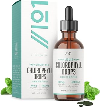 Liquid Chlorophyll Drops 6000mg - Peppermint Flavour - 60ml - High Strength Chlorophyll Liquid for Water - 2 Months Supply - By Alpha01