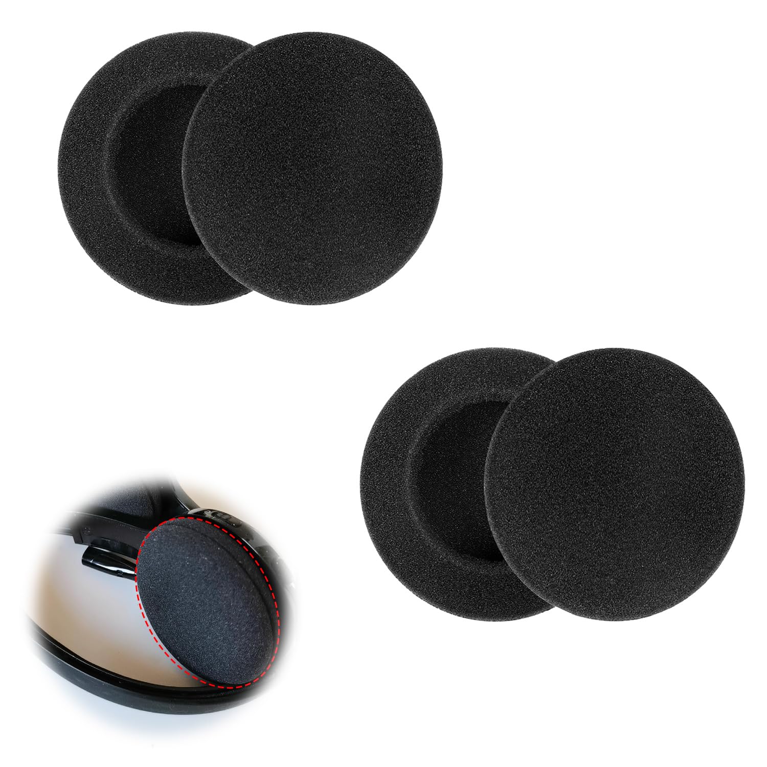 ヘッドホンカバー 4個入り 45mm イヤーパッド ブラック 交換用 高弾性スポンジ ヘッドセット イヤークッション 耳当て 快適 装着 洗浄可能 (45mm)