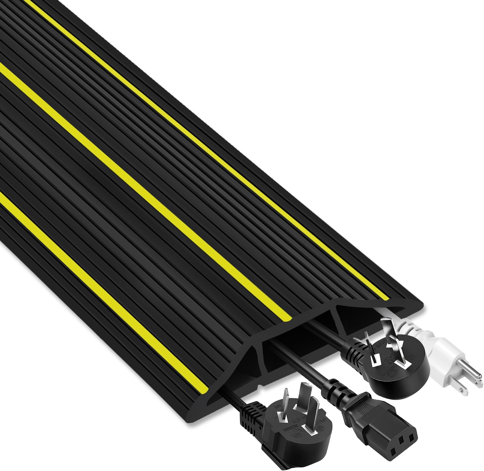 2m Floor Cable Cover, 3 Channels Outdoor Cable Protector Rubber Wire Covers, Core Covers Floor Cable Tidy, Easy To Flat, 2m x 80mm