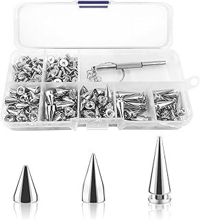 100pcs Spikes Studs 7mm Metal Cone Spikes Rivet, Punk Rock Screw Back Studs for DIY Bags Clothing Leather Craft Bracelet Necklace, with Screwdriver (Silver, 3 Size)