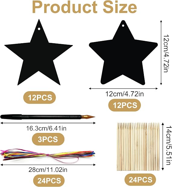 24PCS Scratch Art Kit, Rainbow Scratch Paper, DIY Scratch Art Set with Cards and Stylus, Party Bag Fillers and Party Favors for Classroom, Home, Travel, Creative Star Designs and Drawing Activities