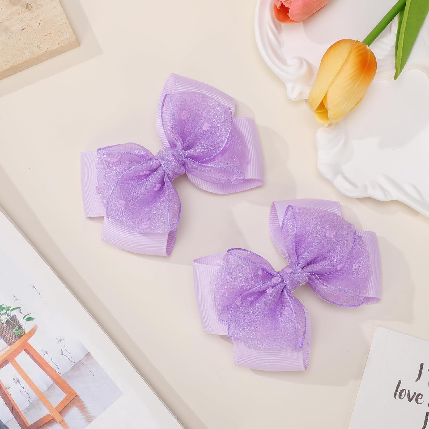 KISZU Hair Bows Clips for Girls 4.5 Inch Large Organza Alligator Clips for Toddler Kids Children Teens Women Thin Thick Curly Hair, Purple image 5