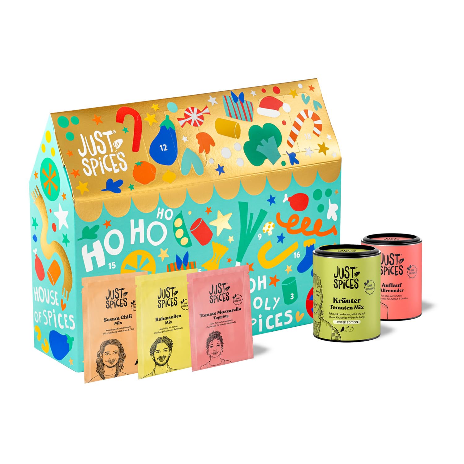 Just Spices Medium Gewürz Adventskalender 2025 I 24 leckere Gewürzmixe und Rezepte I Mit 20 Gewürztütchen und 4 Gewürzdosen in Originalgröße I Auch prima als Geschenk