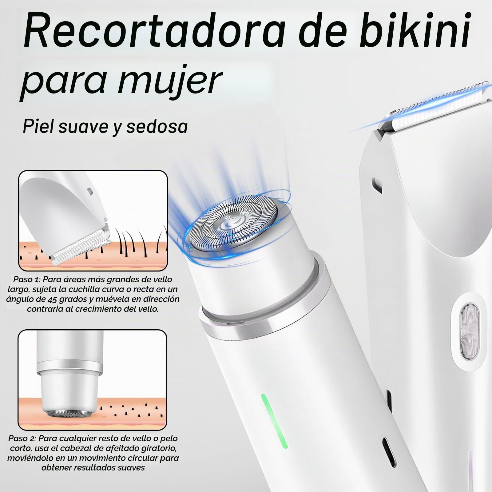 Afeitadora Mujer, 2 en 1 Rasuradora, Impermeable IPX7 Recortadora Mujer zona Intima, Impermeable, Recargable, para Cuerpo, Cara, Uso Húmedo y Seco