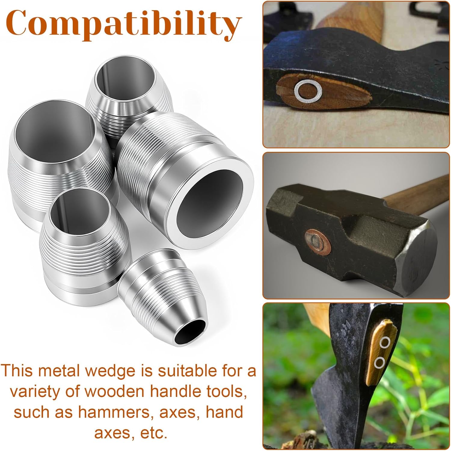 21Pcs Axe Handle Replacement Wedges Metal Axe Hammer Handle Wedges, Safety Round Metal Wedge Kit with 3 Sizes 0.31/0.39/0.47 Inch for Axes Claw Hammer Sledge Tools