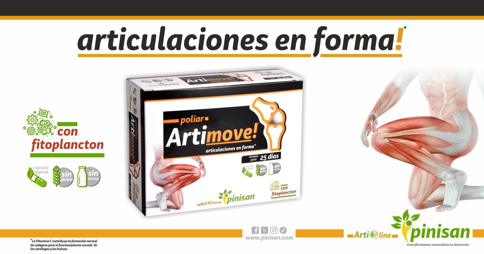 PINISAN Poliar ARTIMOVE! | Glucosamina, Condroitina y Membrana de Huevo ESM® | Con Vitamina C y TetraSOD® | Complemento Alimenticio | 50 Cápsulas