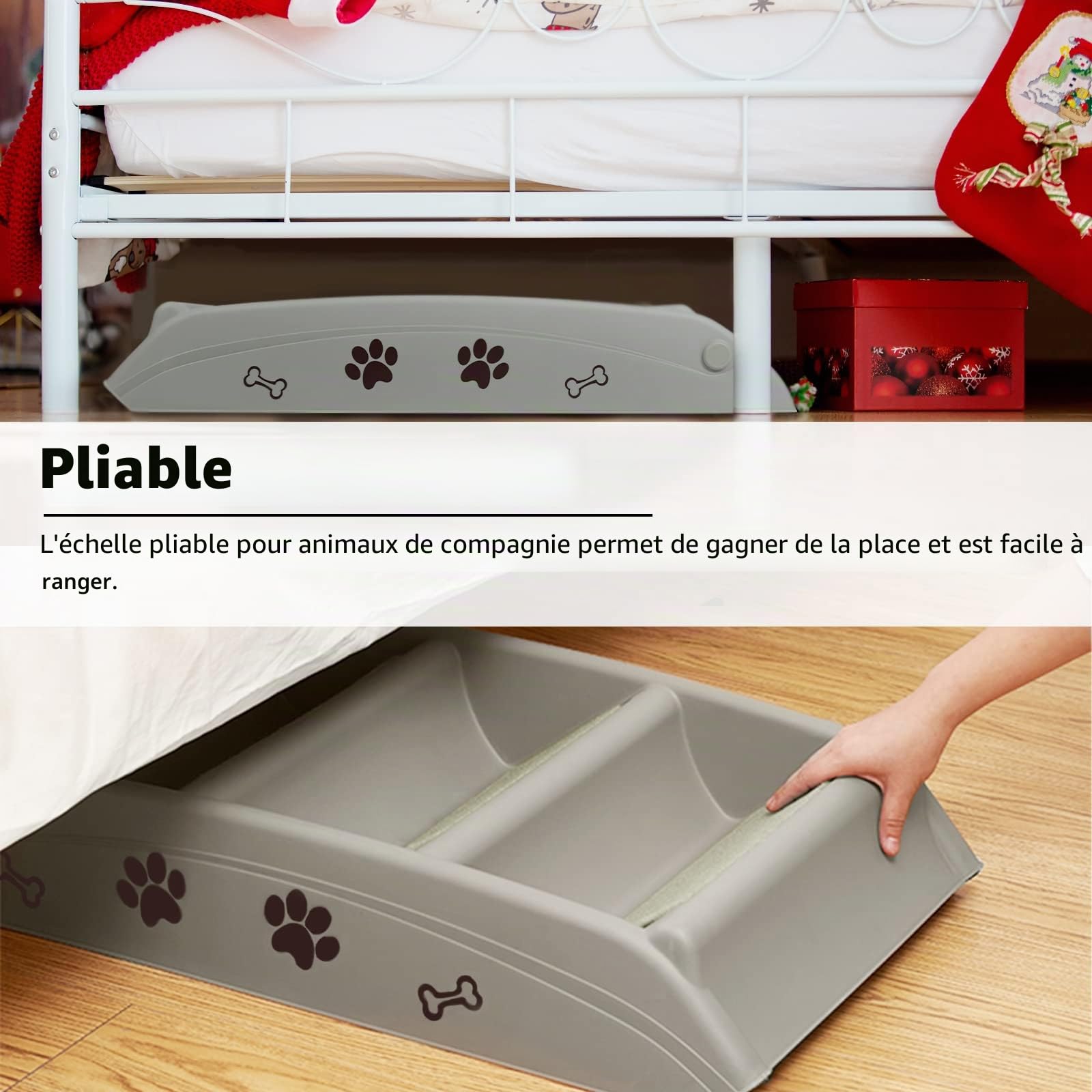 LZQ Escalier pour chiens et chats - Pliable - En plastique polypropylène - 50 cm de haut - Avec marches antidérapantes - Rampe canapé pour chiens et chats - Pour grimper et griffer - Gris