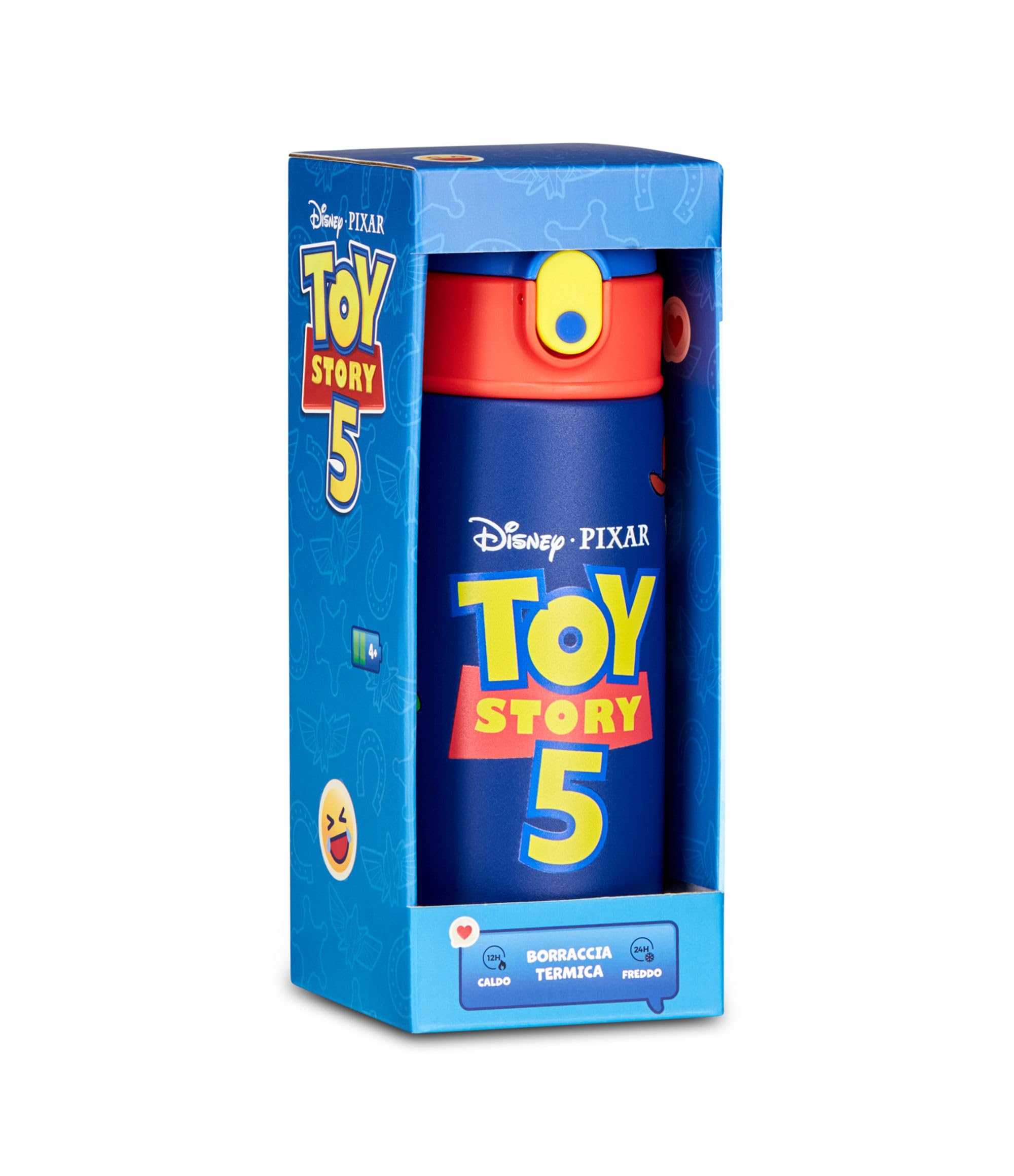 Seven Butelka na wodę Toy Story 5, niebieska, 460 ml, stal nierdzewna, bez BPA, szczelna, ciepła 12 h/zimno 24 h, szczelna, wielokrotnego użytku, szkoła, sport, podróż, dla dzieci, pomysł na prezent